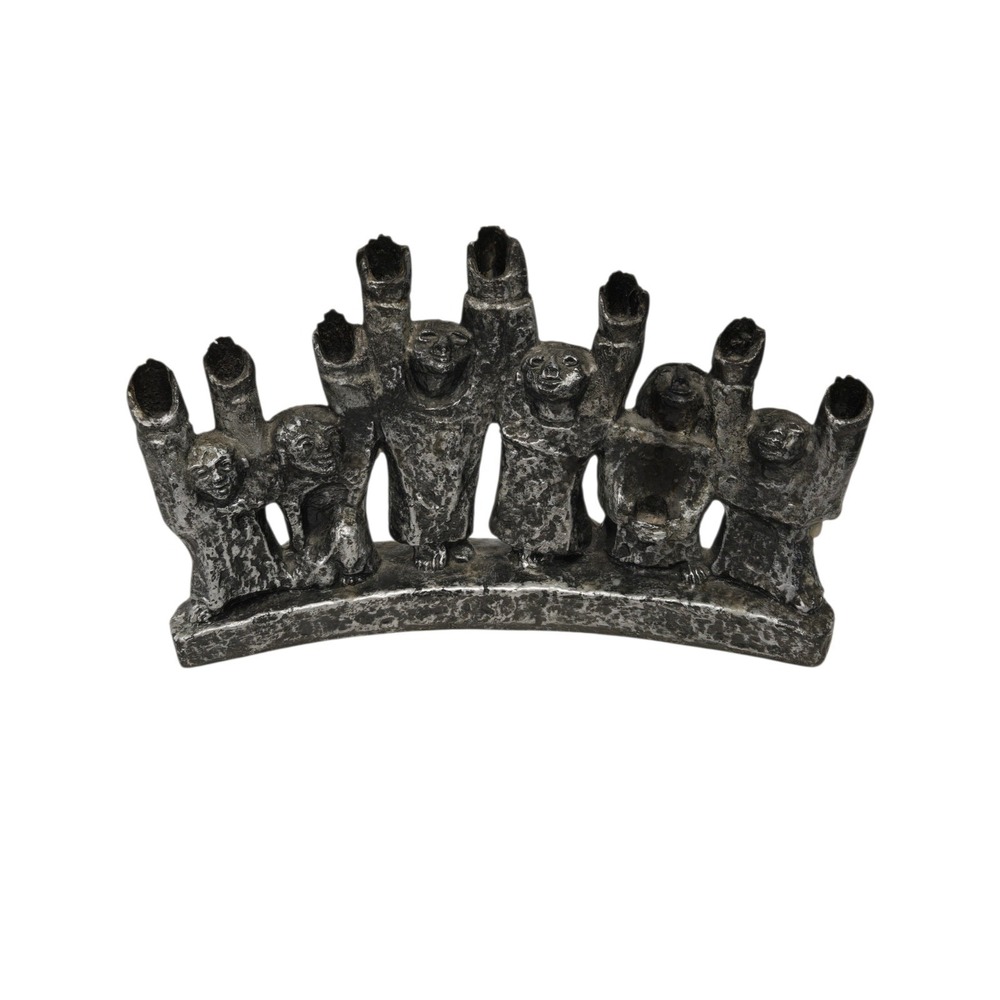 Brutalist Cast Iron Menorah by Ellen Lord, Maccabees, Judaica, 7 1/2" x 11 3/4"